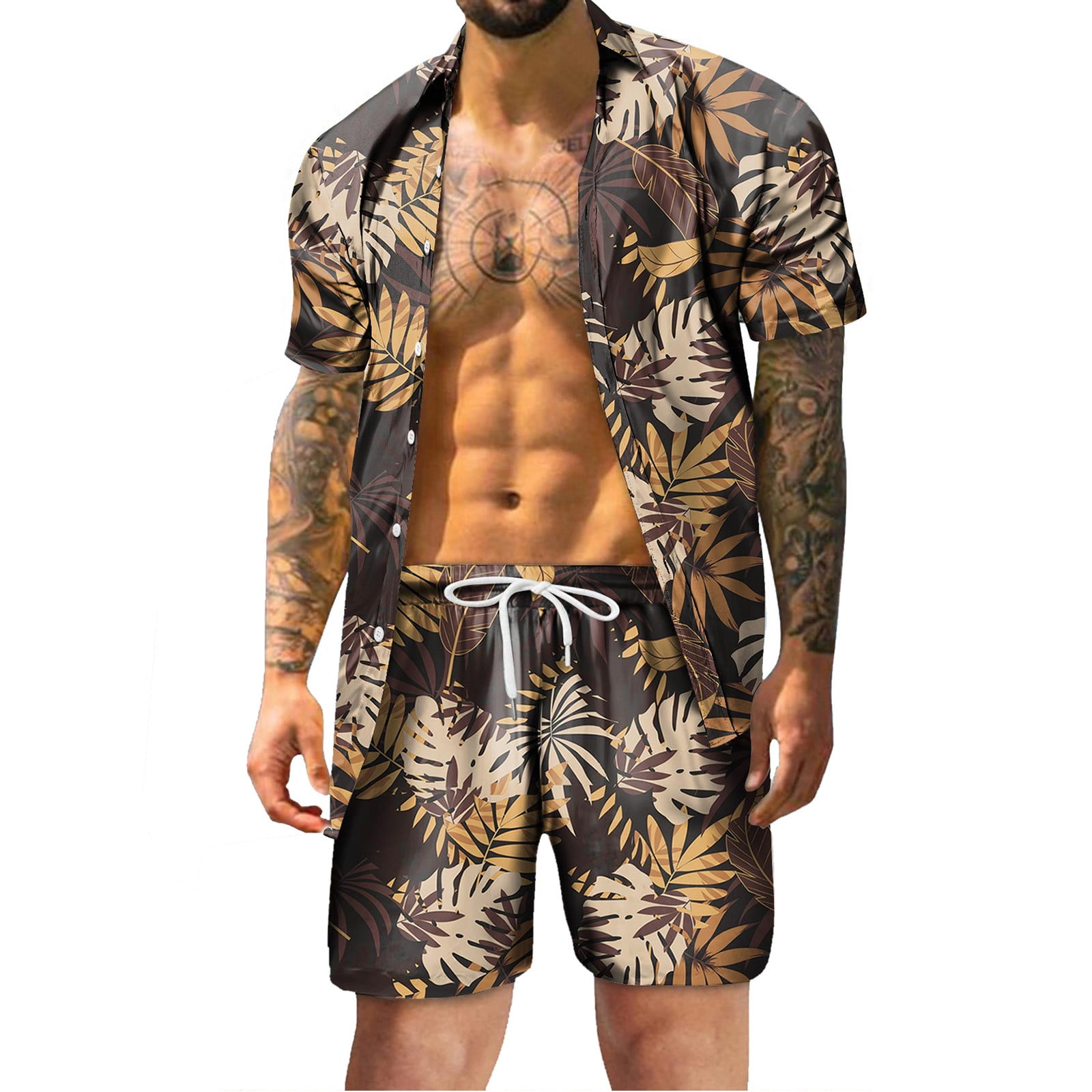 Mens Suits Summer Leisure Hawaii Seaside Holiday Beach Digital 3D