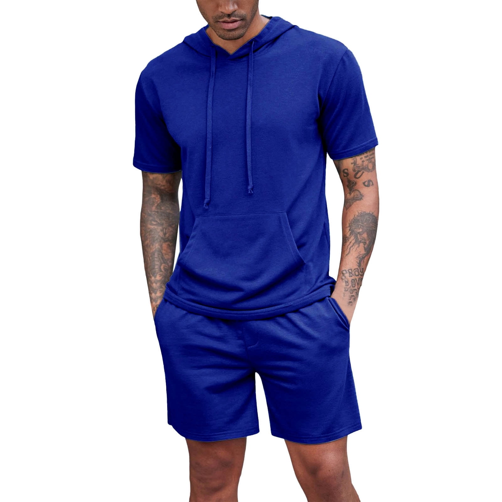 Mens Suits Tracksuit 2 Piece Hooded Sweatsuit Short Sleeve Casual Sports Hoodie Shorts Set Walmart