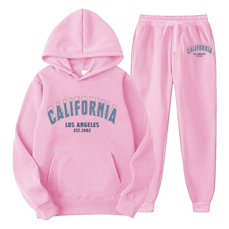 Mens Suits Unisex 2 PC Sweatsuit Set Men Women Oversized Long Sleeve Hoodie Pullover Sweatshirt Tracksuit Jogger Sweatpants Fall Outfits Color Pink Size 3XL Walmart