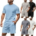 thumbnail image 1 of Mens Summer 2 Piece Outfits Crew Neck Short Sleeve Shirts Short Pants Man Leisure Solid Color Casual Outdoor Sport 2PCS Sets Men's Clothing Sets, 1 of 10