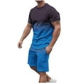 thumbnail image 1 of Mens Summer 2 Piece Tracksuit Gradient Color Crew Neck Pull-On Tee Tops and Double Pockets Plain Shorts Vacation Workout Shirts Sets, 1 of 5