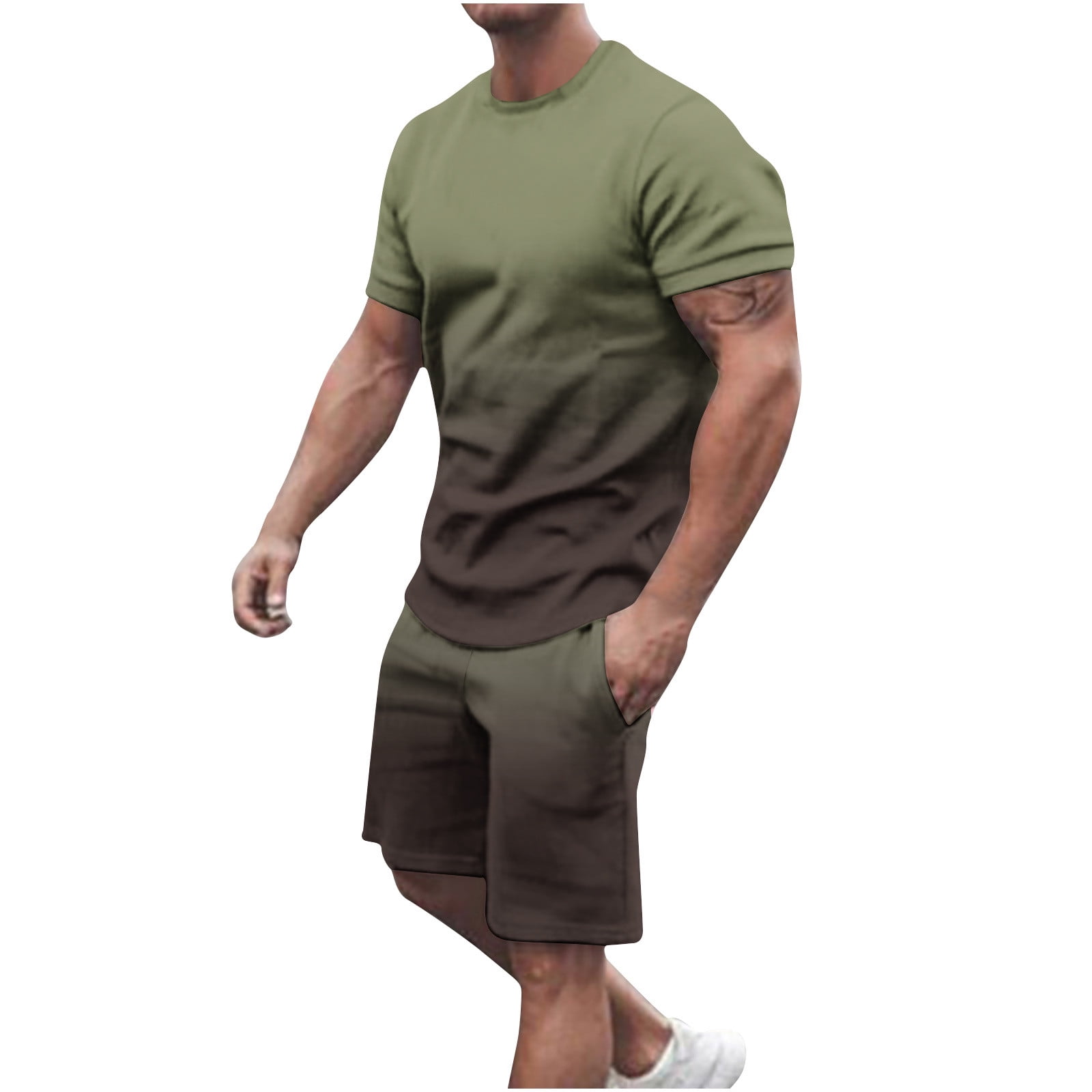 Mens Contrast Trim T Shirt Track Shorts 2 Piece Summer Casual Set