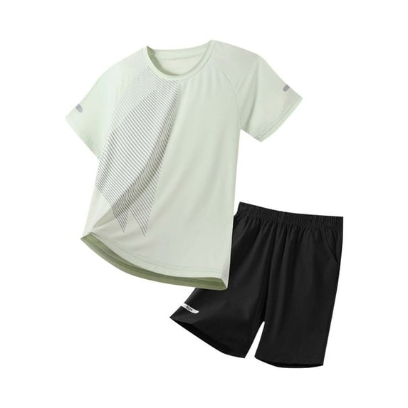 Mens Summer 2 piece Set Ice Silk Sport Set Thin Breathable Running Training Fitness Running T-shirt Shorts For Men