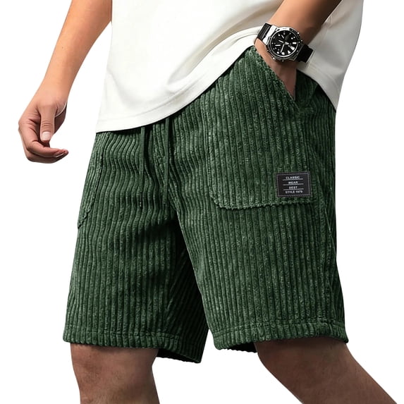 Mens Summer Beach Corduroy Shorts Elastic Waist Drawstring Loose Casual Shorts