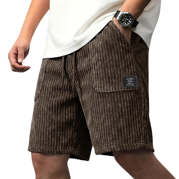 Mens Summer Beach Corduroy Shorts Elastic Waist Drawstring Loose Casual Shorts
