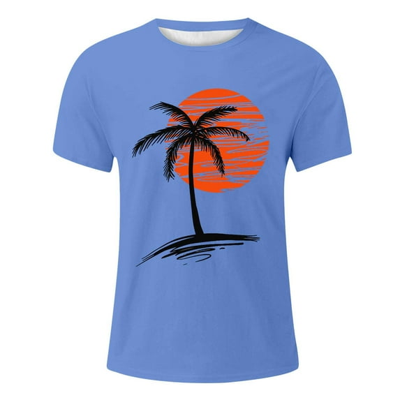 Mens Summer Beach T-Shirt Fashion Lightweight Short Sleeve Tee Shirts Round Neck Sunset Printed Casual Breathable Men Tops For Outdoor Sports, Party, Dates