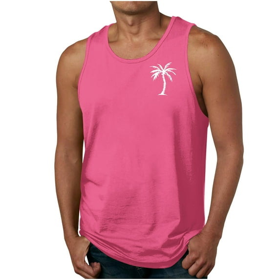 Mens Summer Beach Tank Top Hawaiian Palm Tree Print Sleeveless Muscle Basic Tee Vacation Tops