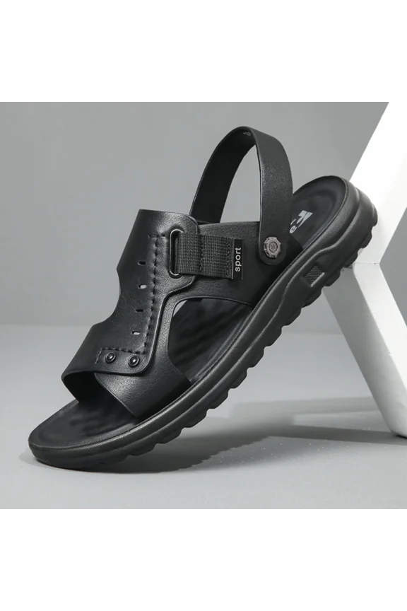 Mens Summer Casual Closed Toe Leather Sandals Outdoor Fisherman Adjustable Beach Shoes