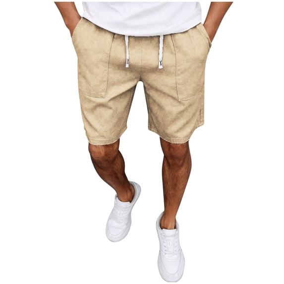 Mens Summer Casual Shorts Vintage Drawstring Elastic Waist Solid Color Short Pants Streetwear Fathers Day Gift