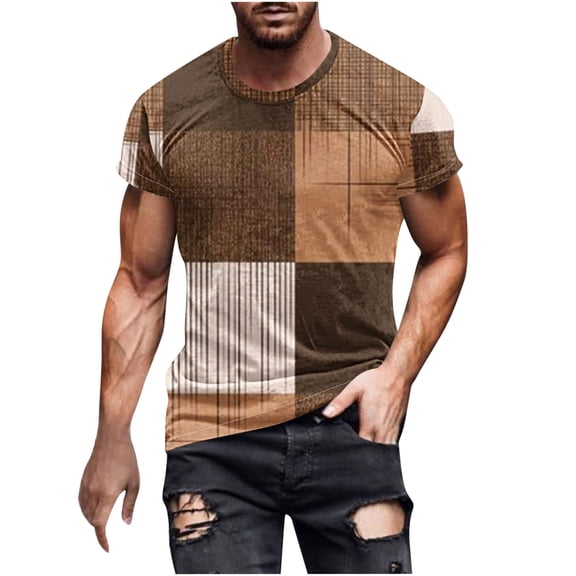 Mens Summer Shirts Mens Casual Shirts Plaid Printed Round Neck Short Sleeved T-shirt Short Sleeved Round Neck Top/shirt