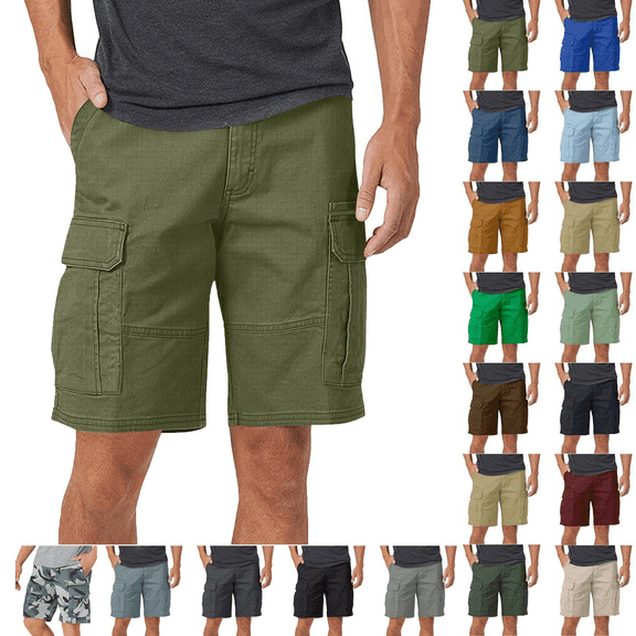 Mens Summer Denim Cargo Shorts Boys Pocket Solid Color Casual Five Point Casual Shorts Summer Denim Cargo Shorts Army Green