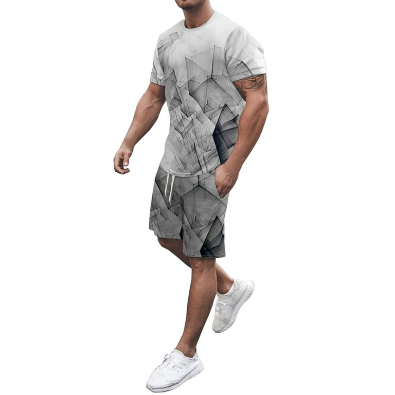 Mens Summer Fashion And Leisure Trend 3D Digital Printed Short Sleeve  Shorts Set Two Piece Set Young La Men 