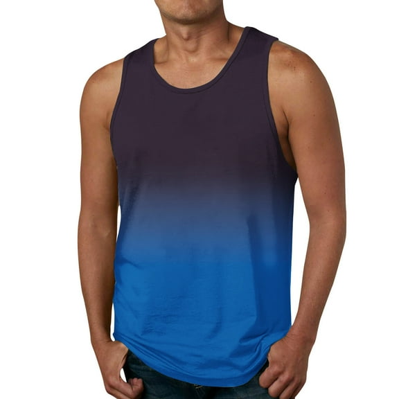 Mens Summer Fashion Casual Beach Seaside Digital 3D Printed Round Neck Sleeveless T Shirt Vest Top
