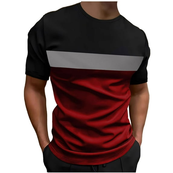 Mens Summer Fashion Color Block Tops Casual Crewneck Short Sleeve Athletic Workout T-Shirts Comfort Breathable Tees