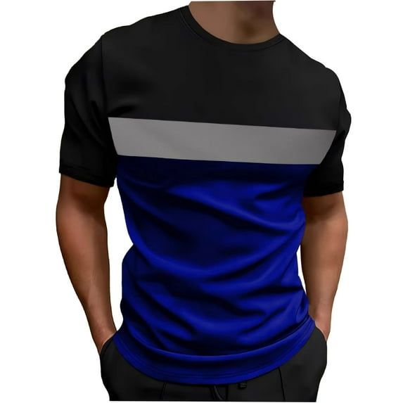 Mens Summer Fashion Color Block Tops Casual Crewneck Short Sleeve Athletic Workout T-Shirts Comfort Breathable Tees