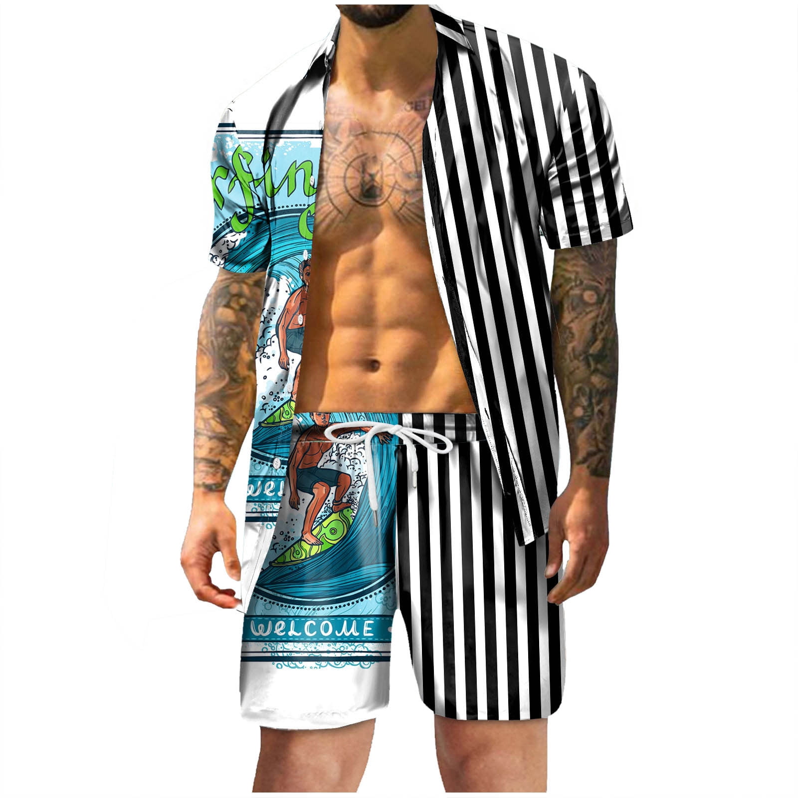 Mens Summer Fashion Leisure Hawaii Seaside Holiday Beach Digital 3D