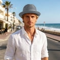 thumbnail image 1 of Mens Summer Fedora Cuban Short Brim Hat (Grey One Size), 1 of 5