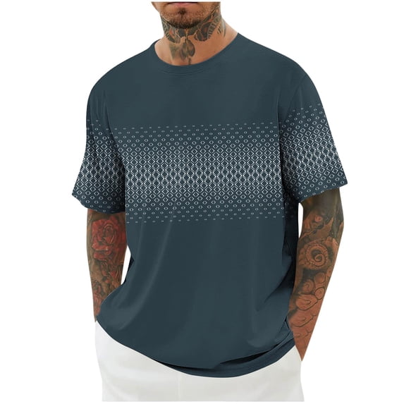 Mens Summer Fshion Tops Shirts 2025 Plus Size Print Round Neck Casual Fashion Short Sleeve Round-Neck Blouses Shirts