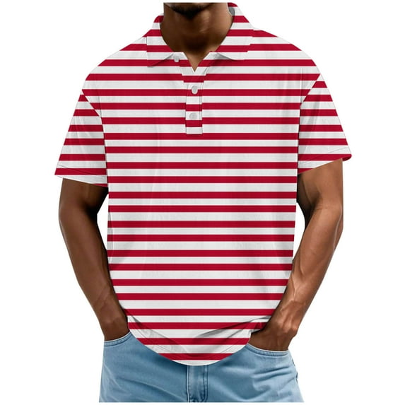 Mens Summer Golf Shirts Short Sleeve Striped Printed Tshirts Casual Classic Collared Vintage Business Work Blouses
