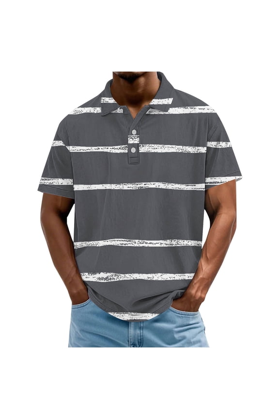 Mens Summer Golf Shirts Short Sleeve Striped Printed Tshirts Casual Classic Collared Vintage Business Work Blouses