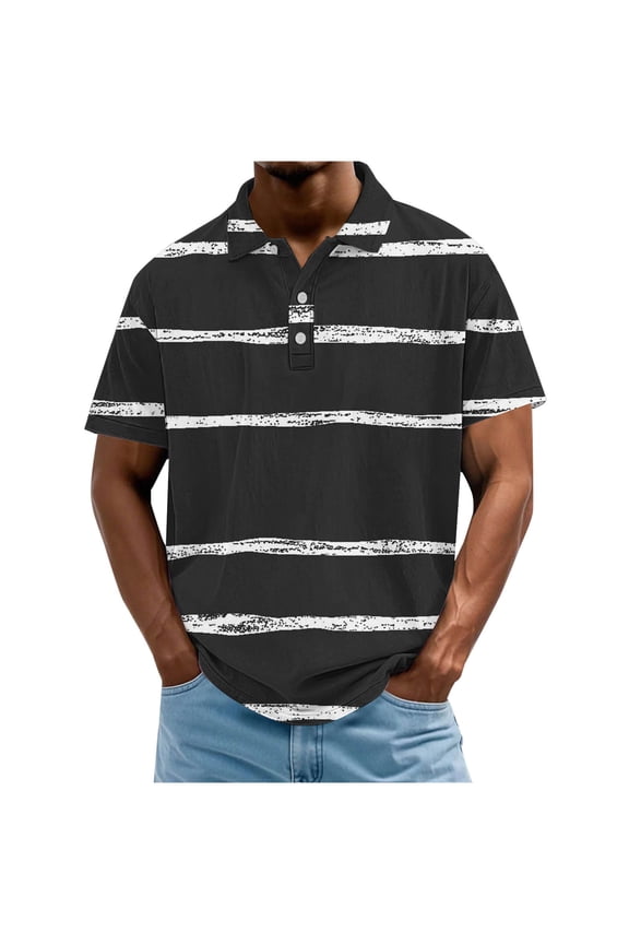 Mens Summer Golf Shirts Short Sleeve Striped Printed Tshirts Casual Classic Collared Vintage Business Work Blouses