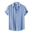 thumbnail image 1 of Mens Summer Hawaii Striped Cuban Collar Shirt Short Sleeve Button Shirt Blouse Casual Shirts For Men Sky Blue Xxxl, 1 of 7