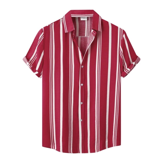 Mens Summer Hawaii Striped Cuban Collar Shirt Short Sleeve Button Shirt Blouse Stylish Men Shirts Xl