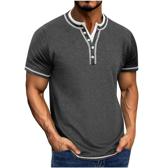 Mens Summer Henley Shirt, Short Sleeve Shirts for Men Summer Casual Loose Fit Solid Color Button Up Crewneck T-Shirts