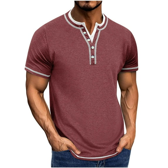Mens Summer Henley Shirt, Short Sleeve Shirts for Men Summer Casual Loose Fit Solid Color Button Up Crewneck T-Shirts