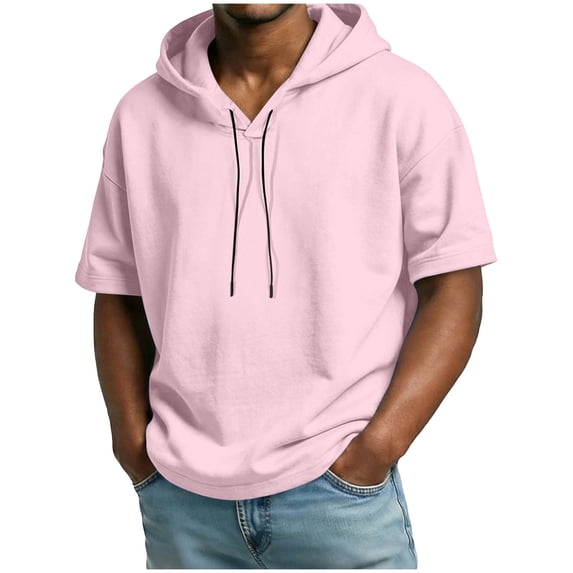 Summer Hoodies for Men Drawstring Drop Short Sleeve Casual Beach Top Pullover Travel Outfits Dad Gifts