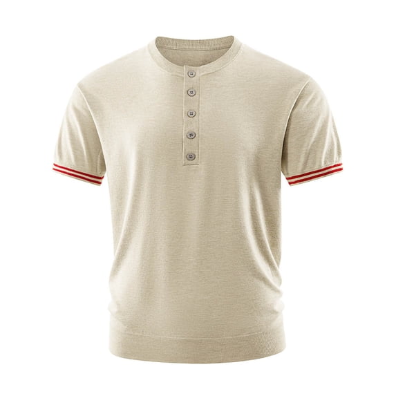 Mens Summer Knitted Shirt Fashion Front Placket Short Sleeve Button Down Tee Top