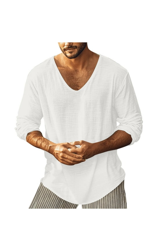 Mens Summer Long Sleeve T-Shirts Casual Crew Neck Loose Fit Shirts Solid Color Spring Summer Indoor Daily Pullover Lightweight Underwear