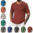 thumbnail image 1 of Mens Summer New Casual Short Sleeved Shirt Big and Tall Workout Bodybuiling Muscle Tops Fashion Hawaiian Vacation Travel Classic V Neck Short Sleeved Shirt, 1 of 7