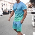 thumbnail image 1 of Mens Summer Outfits 2 Piece Shorts T Shirt Sets Tracksuit Set Round Neck Short Sleeve Tops and Drawstring Shorts Suit Gym Sport Beach Sets Casual Loose Co Ord Set Sky Blue XL, 1 of 5