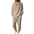 thumbnail image 1 of Mens Summer Outfits Hooded Henley Shirts Matching Lightweight Lounge Pants 2 Piece Linen Sets Beach Vacation Fashion Suit, 1 of 5