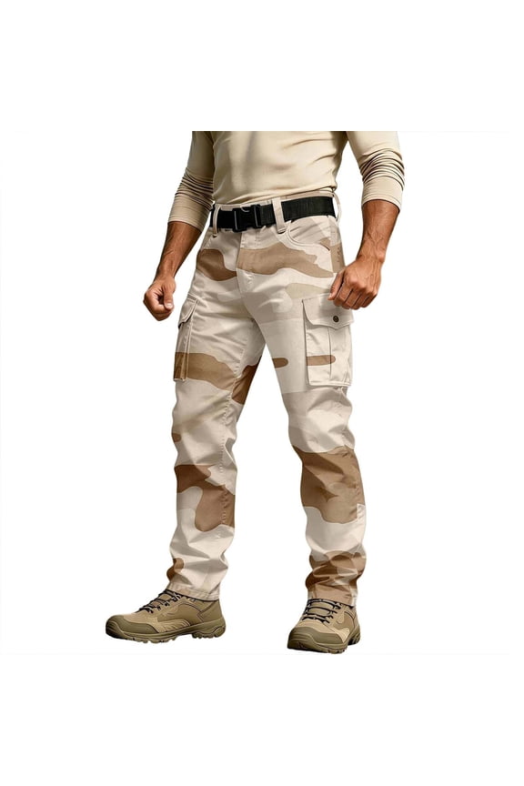 Mens Summer Pants Men's Outdoor Desert Cargo Pants Camo Print for Hiking and Everyday Wear Lightweight Breathable Utility Trousers Khaki XL