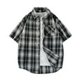 thumbnail image 1 of Mens Summer Plaid Shirt Short Sleeve Button Down Cardigan Casual Loose Fit Lapel Tops with Pocket, 1 of 3