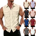 thumbnail image 1 of Mens Summer Shirt Button Down Breathable Collared Sleeveless Top Casual Lightweight Cotton Linen Tank Tops Dressy (3XL,Beige), 1 of 9