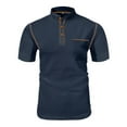 thumbnail image 1 of Mens Summer Shirts Fashion Solid Color Short Sleeved Button Pocket Stand Up CollarTop/Shirt Navy,S, 1 of 4