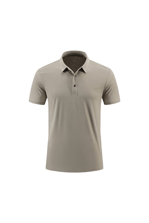 Mens Summer Shirts Fashion Solid Color Short Sleeved Fold-over Collar Blouse/Shirt Khaki,L