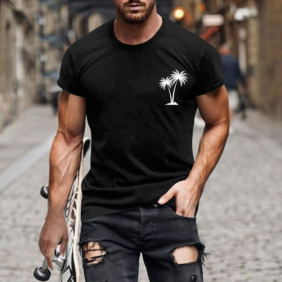 Mens Summer Shirts Men Print Short Sleeve Round Neck T-shirt Casual Fashion Short Sleeve on Clearance
