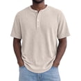 thumbnail image 1 of Mens Summer Shirts Men's Beige Waffle Knit T-Shirt, Short Sleeve Casual Tops with Button Crewneck, Soft Stretch Daily Wear Blouse Tee Khaki XL, 1 of 4