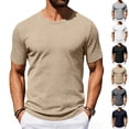 thumbnail image 1 of Mens Summer Shirts - Mens Short Sleeve T Shirts Casual Crewneck Solid Color Shirt Summer Cable Knitted Stretch Pullover Tees, 1 of 7
