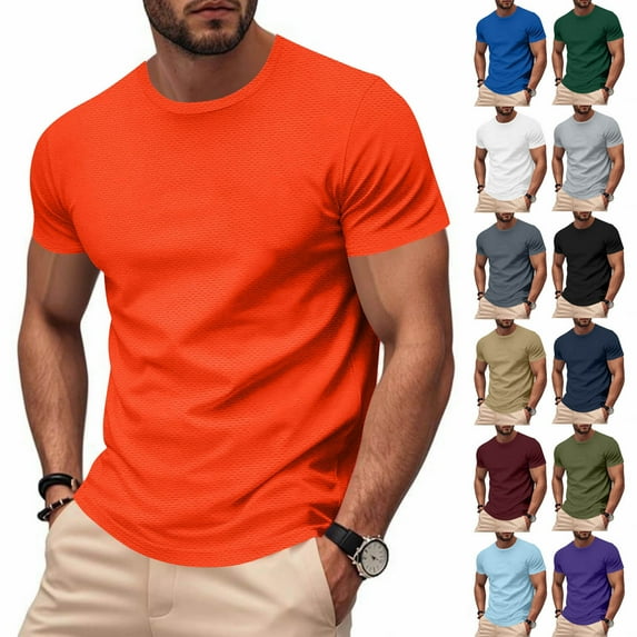 Mens Summer Shirts Solid Color Short Sleeved Outdoor Running Sports Breathable Short Sleeve