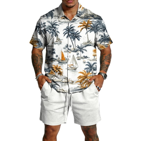 Mens Summer Short Sets Beach Shorts Sleeve Button Down Shirts Casual Hawaiian Shirt and Shorts Outfit
