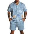 thumbnail image 1 of Mens Summer Short Sets Beach Shorts Sleeve Button Down Shirts Casual Hawaiian Shirt and Shorts Outfit, 1 of 6