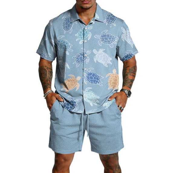 Mens Summer Short Sets Beach Shorts Sleeve Button Down Shirts Casual Hawaiian Shirt and Shorts Outfit