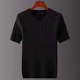 thumbnail image 1 of Mens Summer Short Sleeve V-neck T-shirts Casual Knit Striped Tops All-match Tops, 1 of 3