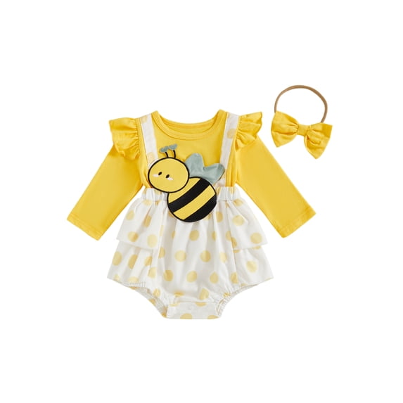 BemeyourBBs Baby Girl Bee Outfit Set Long Sleeve Romper Cute Infant Costume