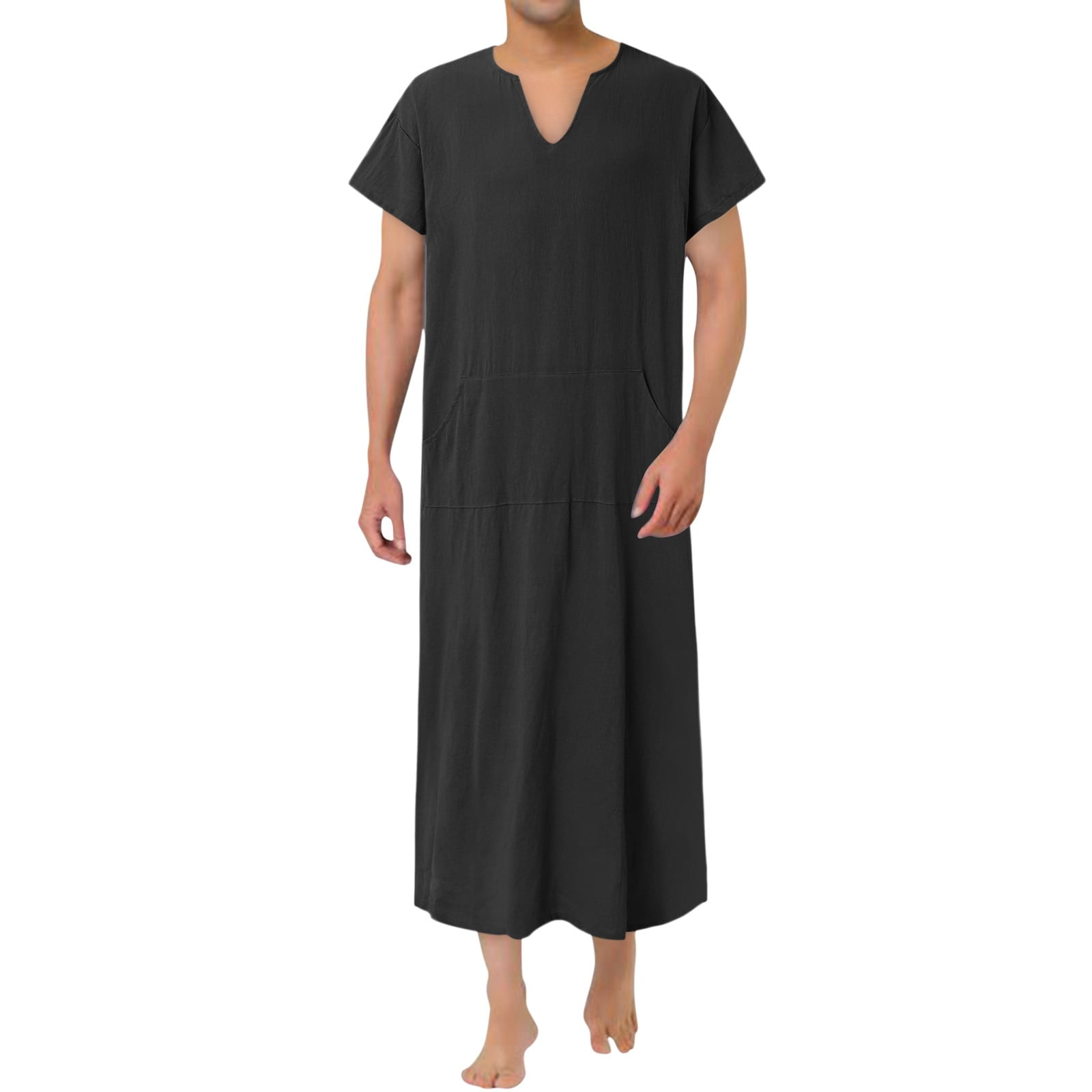 Mens Summer Short Sleeved Leggings Robe Solid Color One Line Neck Loose